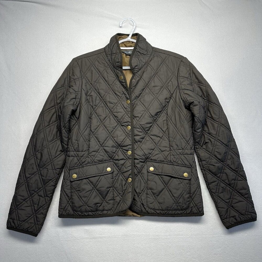 Eddie Bauer Womens Quilted Snap Button Jacket Size M Brown Equestrian Preppy